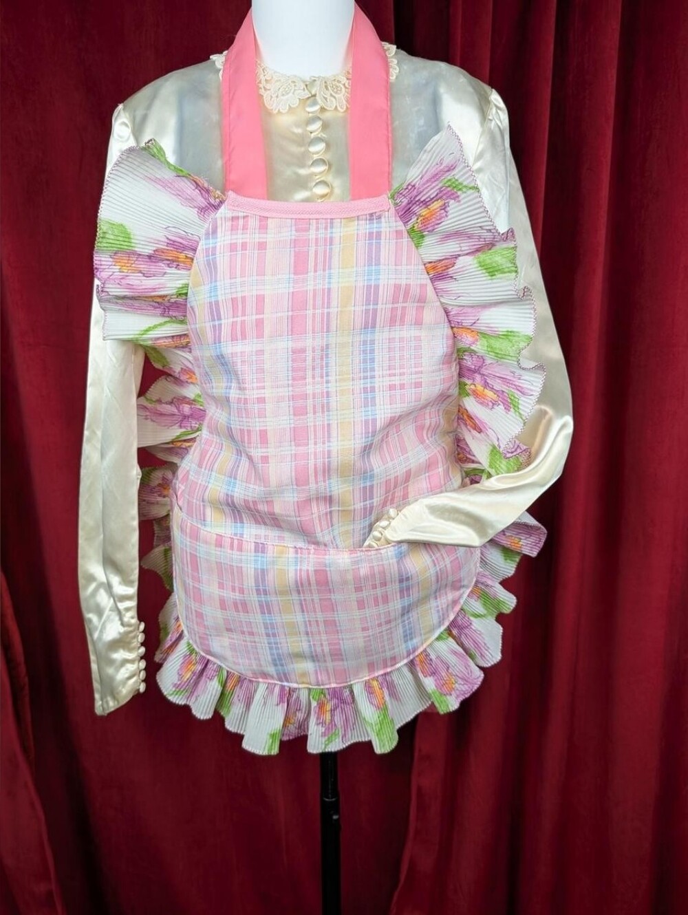 Styers' Costumers Pastel Pink, Purple, Blue, Yellow, & Green Tartan Plaid Apron